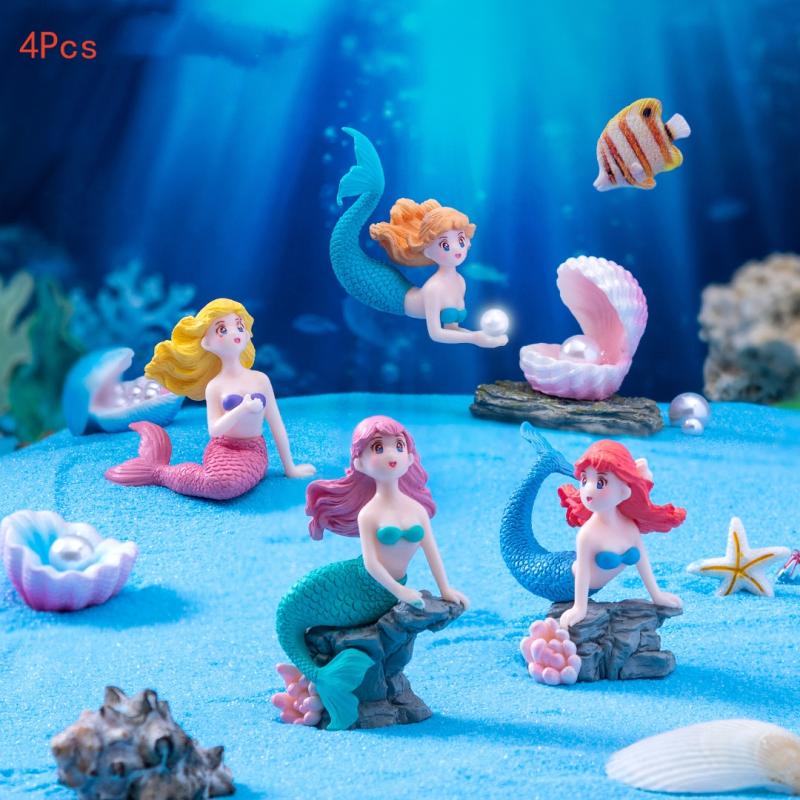 Aquarium Fish Enrichment - 4Pcs 플라스틱 물고기 탱크 작은 인어